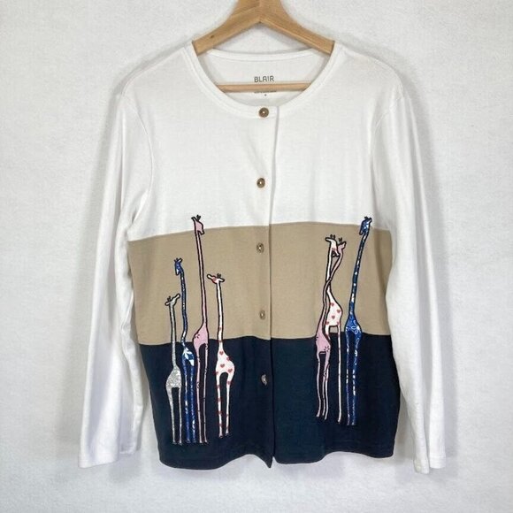 Blair Colorblock Embroidered Giraffe Button Up Long Sleeve Shirt Size Med - Picture 1 of 7